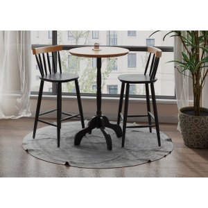 Bistrô de Madeira Redondo com 2 Banquetas Altas com Encosto - Preto Lojas Pam Conjunto Bistrô