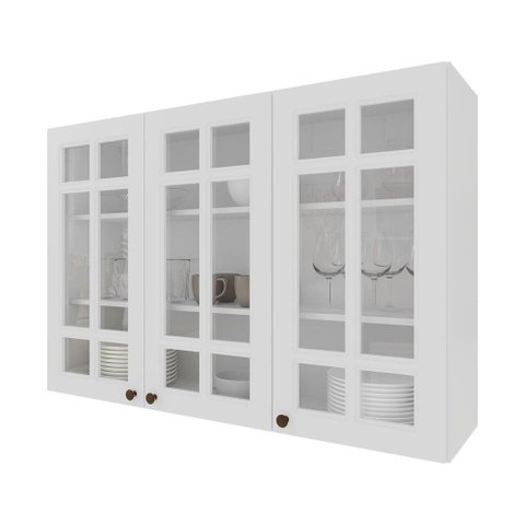 Armário Aéreo Cozinha Bariloche 3 Portas com Vidro 100% MDF 6225.26 Branco - Indekes