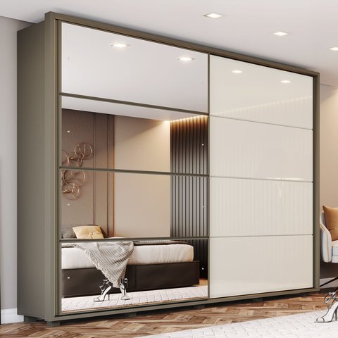 Guarda Roupas Casal 02 Portas Deslizantes 06 Gavetas com Espelho 100% MDF Cavic
