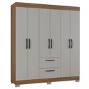 Ver imagem 4 de Cômoda 868 4 Gavetas e 1 Porta com Guarda Roupa Casal Tóquio 6 Portas Castanho Off White - Poquema