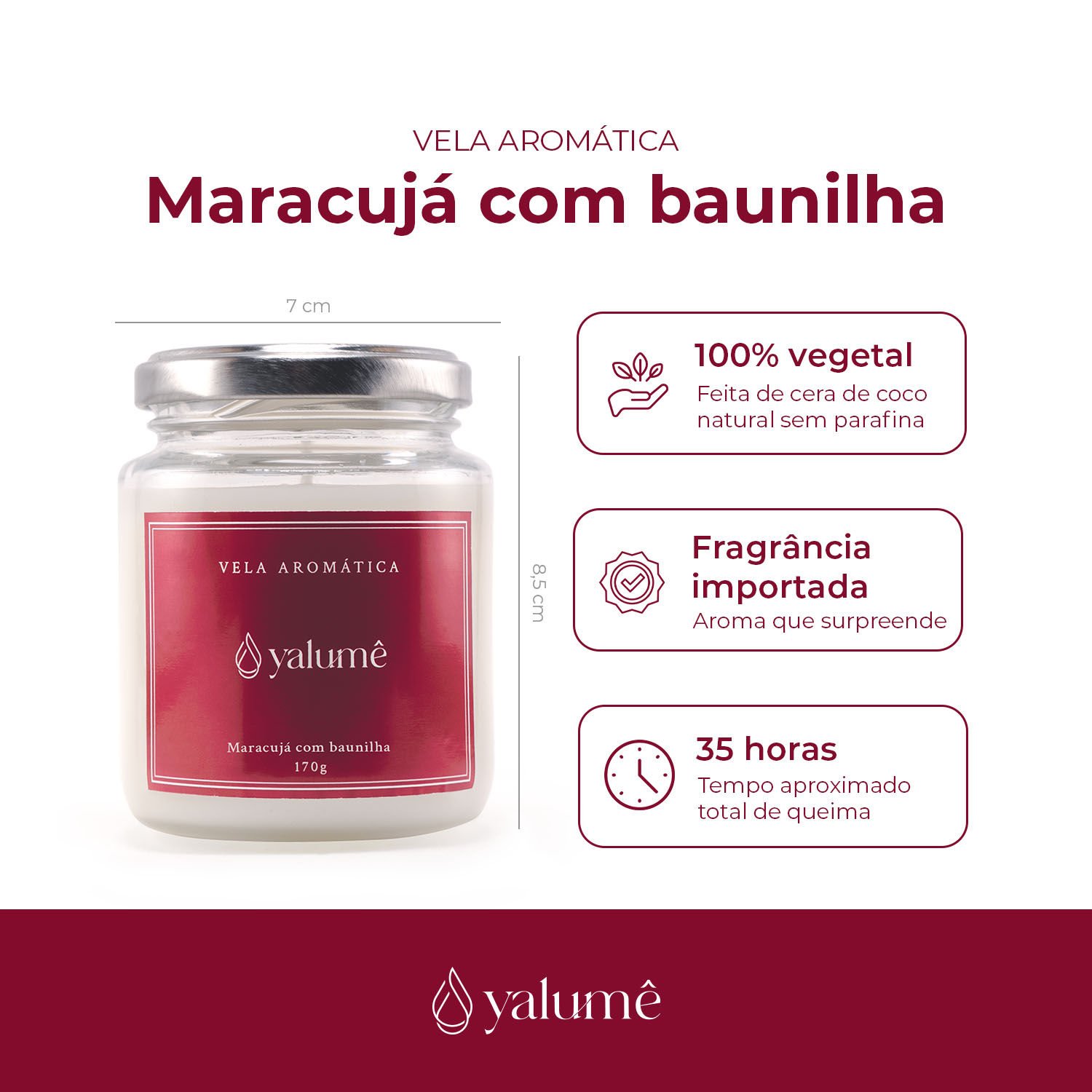 Vela Aromática Maracujá e Baunilha 35 Horas (170g) - Yalumê - Vela Perfumada sem Parafina - 2