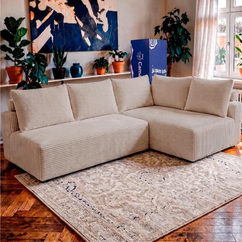 Sofá de Canto Modular Vibe Direito 2,70m x 1,70m Xpand Tech Tecido Velourê Bege Cama Inbox