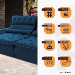 Sofá Retrátil/reclinável França 300cm Suede Velut com Molas no Assento - King House - 5