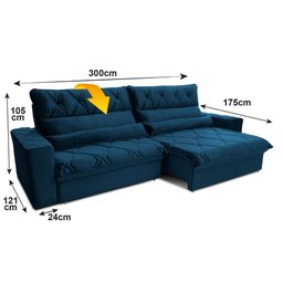 Sofá Retrátil/reclinável França 300cm Suede Velut com Molas no Assento - King House - 3