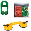 Ver imagem 1 de Ventosa Dupla para Vidro Gesso Mármore Metal Piso + Nivelador Verde para Pisos e Azulejos 2mm Pacote