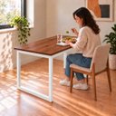 Ver imagem 6 de Mesa de Jantar Reforçada Industrial 150x70cm Tampo Marrom Pés Branco