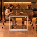 Ver imagem 4 de Mesa de Jantar Reforçada Industrial 150x70cm Tampo Marrom Pés Branco