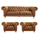 Ver imagem 1 de Conjunto Sofá e 2 Poltronas Chesterfield Duo Couro Tabaco - Gran Belo