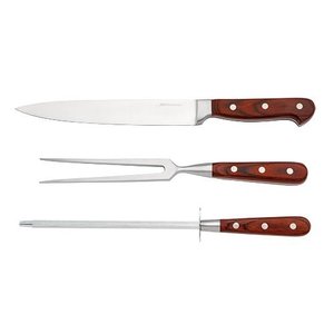JG 3 Pecas Faca Garfo E Chaira Hanzo Wood Aco Inox Forjado