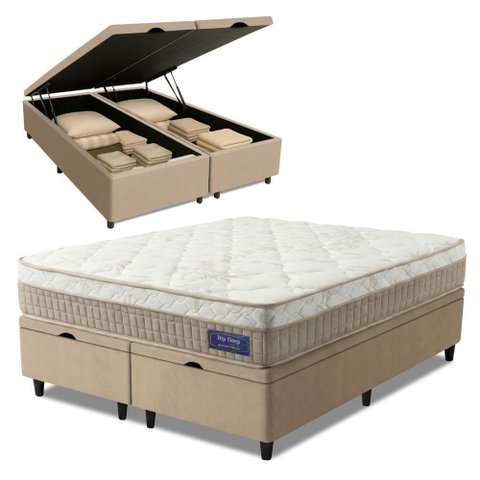 Cama Box Baú Colchão King Euro In Natural Confort 193x203x66cm Apolo Bege