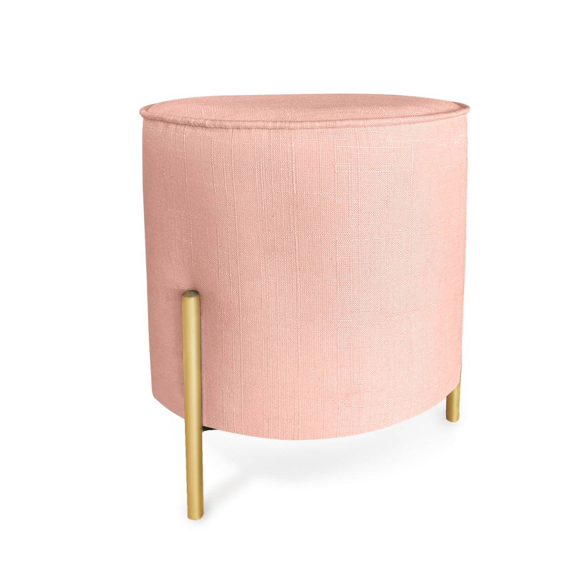 Puff Redondo Decorativo Suede Pé Metal Epóxi Dourado Rose - 1