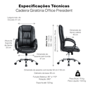 Ver imagem 4 de Cadeira Escritório Presidente Giratória Preta