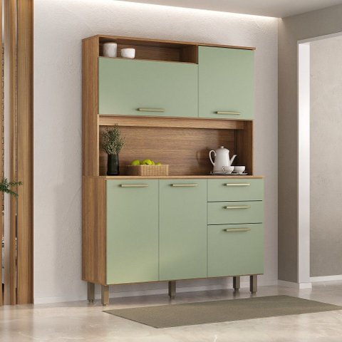 Armário Kit Cozinha Compacto 5 Portas 2 Gavetas com Nicho - Luciane 352:Verde Mar