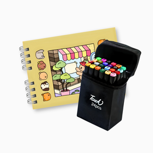 Kit Livro de Colorir Capa Dura + 24 Canetinhas Coloridas Amarelo