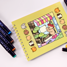 Kit Livro de Colorir Capa Dura + 24 Canetinhas Coloridas Amarelo - 11