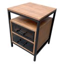 Ver mais imagens de Mesa de Cabeceira de Madeira e Ferro - com 2 Gavetas e 1 Nicho Vazado - Cores Preto e Imbuia