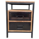 Ver imagem 2 de Mesa de Cabeceira de Madeira e Ferro - com 2 Gavetas e 1 Nicho Vazado - Cores Preto e Imbuia