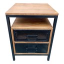 Ver imagem 4 de Mesa de Cabeceira de Madeira e Ferro - com 2 Gavetas e 1 Nicho Vazado - Cores Preto e Imbuia