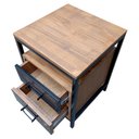 Ver imagem 3 de Mesa de Cabeceira de Madeira e Ferro - com 2 Gavetas e 1 Nicho Vazado - Cores Preto e Imbuia