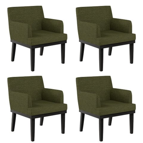 Kit 04 Poltronas Decorativas para Sala de Estar Base Preto Beatriz W01 Linho Verde - Lyam Decor 