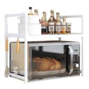 Ver imagem 1 de Suporte Organizador Microondas Cozinha Armario Compacto Prateleira Gancho Louça Tempero Balcao Compa