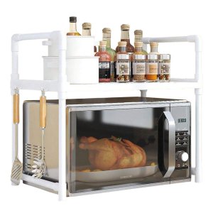 Suporte Organizador Microondas Cozinha Armario Compacto Prateleira Gancho Louça Tempero Balcao Compa