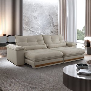 Sofá Retrátil Reclinável 2,10 M Bege B015 Gabi