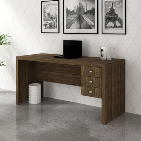 Mesa de Escritório 155 cm com 3 Gavetas - Nogal