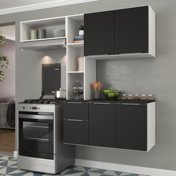 Cozinha Compacta com Armário e Balcão Mp2002 Sofia Multimóveis Branca/Preta - 1