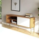 Ver imagem 1 de Rack para Sala 144cm Pés Metal 100% Mdf Dalla Costa Casa Lar Cor:freijó com Off White