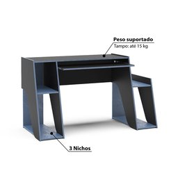 Mesa Escrivaninha Gamer Kyoto - Preto/azul - 3