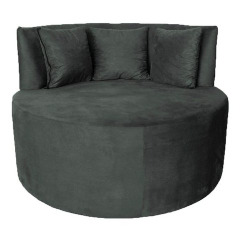 Sofá Puff Chaise Estofada Redondo Barcelona Almofadas Suede Grafite Eli Móveis e Decoração