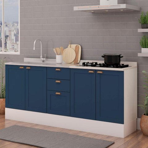 Cozinha Modulada 2 Balcoes 100% Mdf Branca/azul