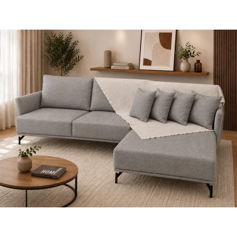 Sofá Ibiza Linho Cinza 2.60m Chaise Lado Direito ou Esquerdo – Design Moderno e Conforto Premium