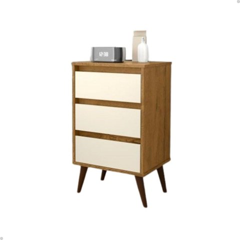 Criado Mesa de Cabeceira Retrô com Gaveta Wood:Freijó/Off White