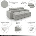 Ver imagem 3 de Sofá Decorativo Hugo 2 Lugares 208cm Reclinável e Retrátil Veludo Cinza Claro G45 - Gran Belo