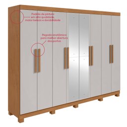 Guarda-roupa Casal Easy Slim 8 Portas com Espelho e Pés Amendoa Clean/off White - 10