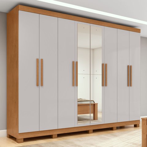 Guarda-Roupa Casal 8 Portas Easy Slim com Espelho e Pés