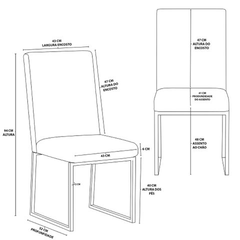 Kit 4 Cadeiras Estofadas Base de Ferro para Mesa de Jantar Cor:preto