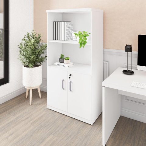 Armário Escritório Estante 80cm 2 Portas 3 Prateleiras F5
