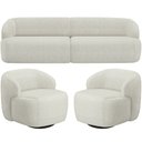 Ver imagem 1 de Sofá 4 Lugares Curvo Orgânico com 02 Poltronas para Sala Living 280cm Barolo L06 Linho Cru - Lyam de