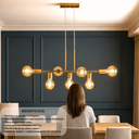 Ver imagem 2 de Lustre Luminária de Teto Pendente Rubis para 7 Lâmpadas 68cm Moderno Industrial - Preto/Verniz Ouro