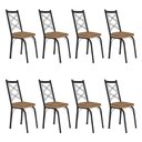 Ver imagem 1 de Kit 8 Cadeiras de Cozinha Delaware Estampado Rattan Bege Pés de Ferro Preto - Pallazio