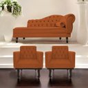 Ver imagem 2 de Kit Diva Recamier Diana 140cm Lado Esquerdo e 02 Poltronas Classic Suede Terracota - ADJ Decor