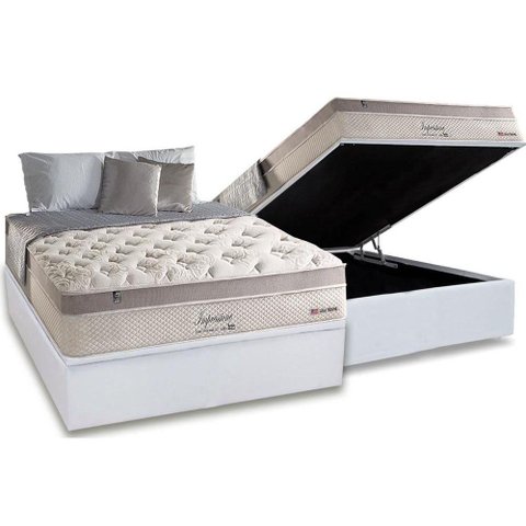 Cama Box Baú Casal: Colchão Molas Anjos MasterPocket Ensacadas Impressione Visco Látex + Base CRC Co