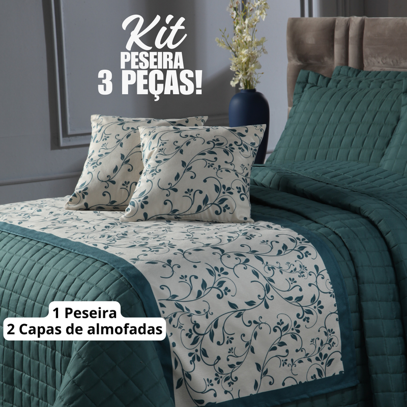 Kit Peseira Queen Mais 2 Capa de Almofadas 43 X 43cm.:verde