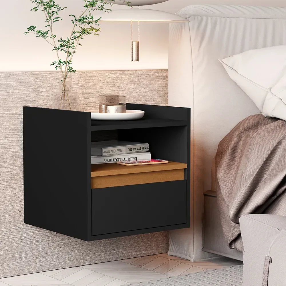 Mesa Cabeceira Minerva Suspensa com 1 Gaveta Qualitare:preto Cedro - 1