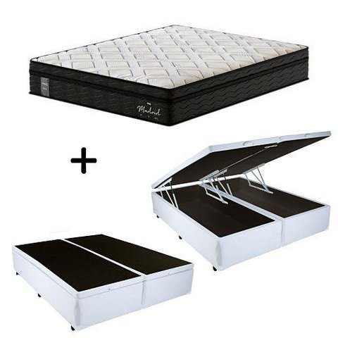 Cama Box C/ Baú king + Colchão de Molas Ensacadas Probel Madrid Pillow Euro  (193x203x30cm