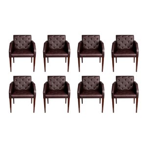 Kit 8 Poltronas Costura Capitonê Sala Espera Escritório - Marrom