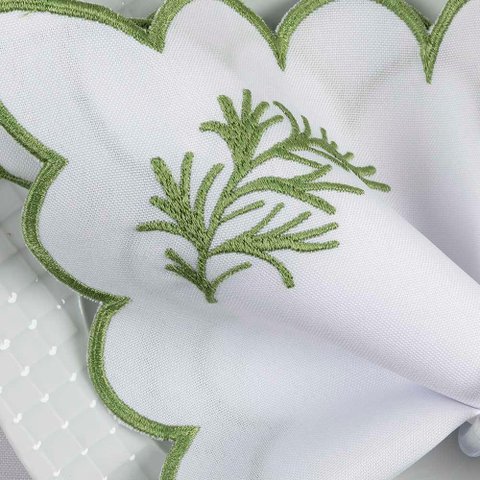 Kit 12 Jogos Americanos Guardanapos de Mesa Retangular Bordado Alecrim - Branco